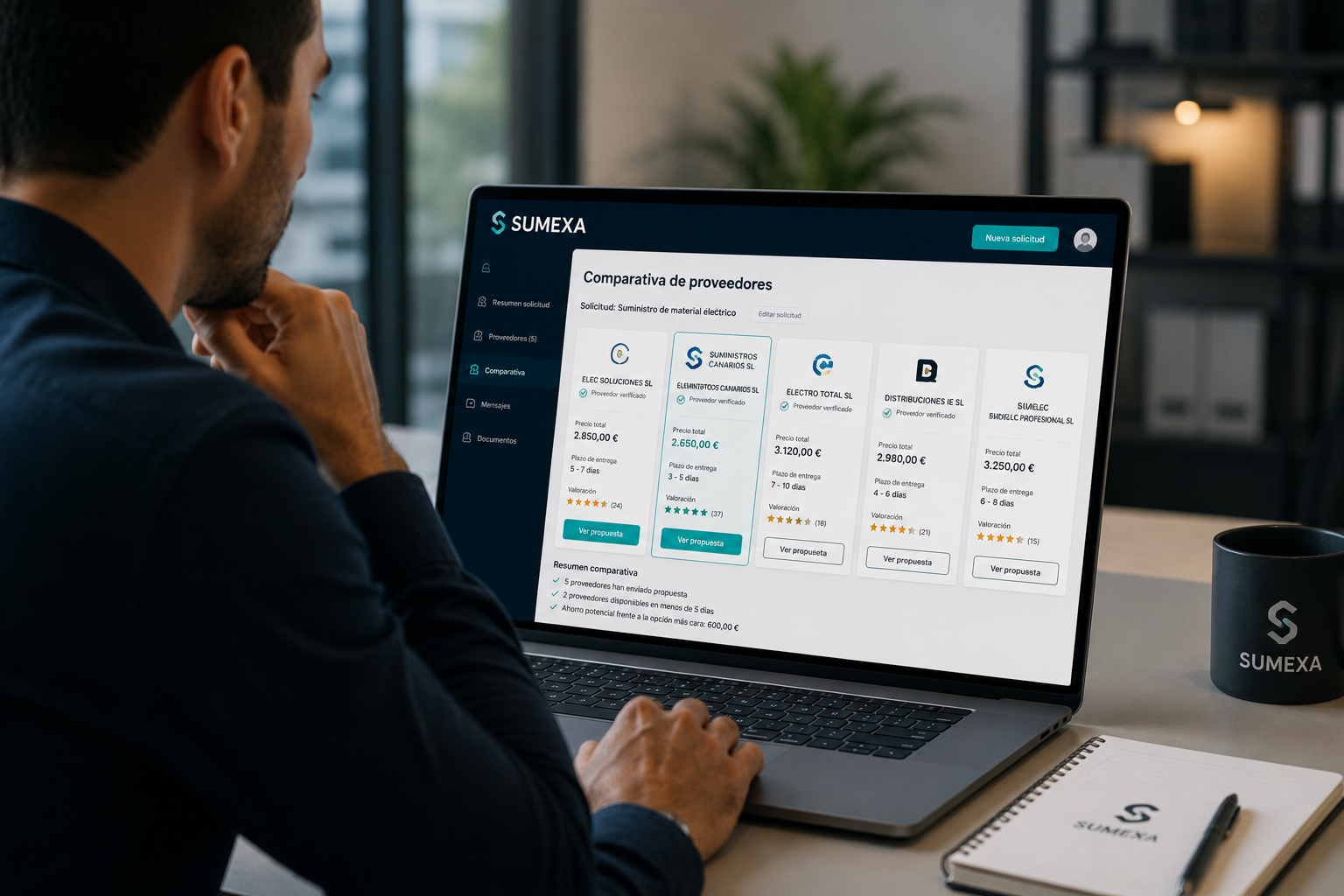 Empresa comparando proveedores con SUMEXA